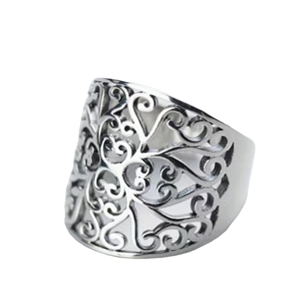 Boho Style Silver Plated Wide Design Ring - Picture 2 of 6